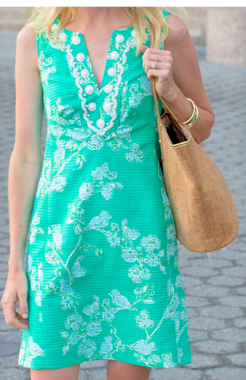 Lilly Pulitzer Women's Adelina Lagoon Floral Shift Dress w/ Beaded Neckline, 12